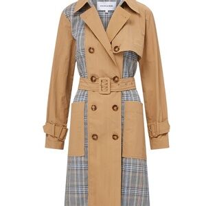 Veronica Beard Camel and Plaid Trench Coat